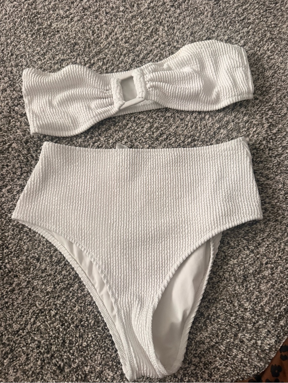 Aerie White Textured Bandeau Bikini Set